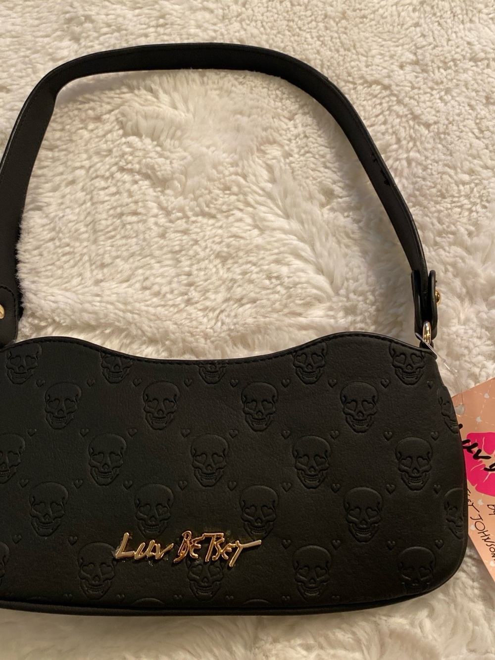 Black Skull-Embossed Shoulder Bag